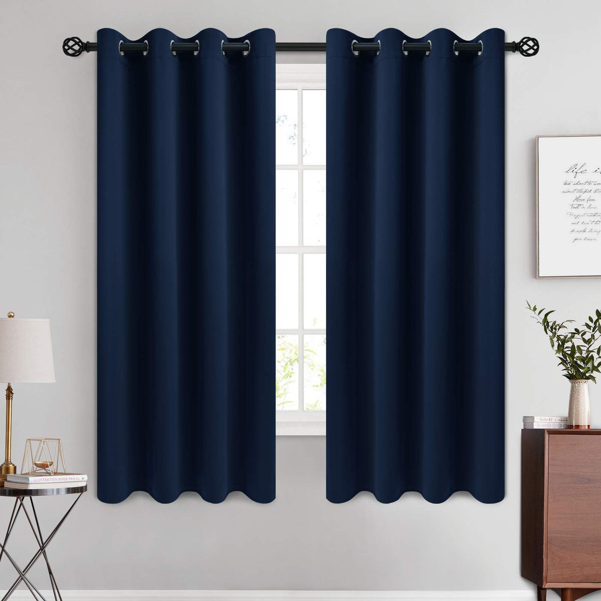 COSVIYA Grommet Blackout Room Darkening Navy Blue Curtains 84 inch Length