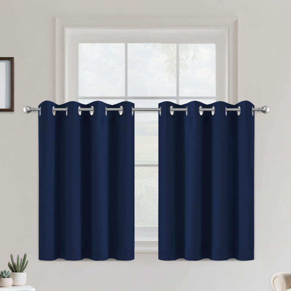 COSVIYA Grommet Blackout Room Darkening Navy Blue Curtains 84 inch Length