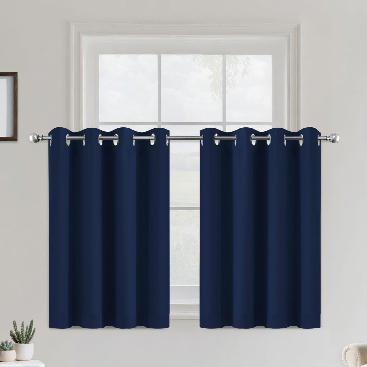 COSVIYA Grommet Blackout Room Darkening Navy Blue Curtains 84 inch Length