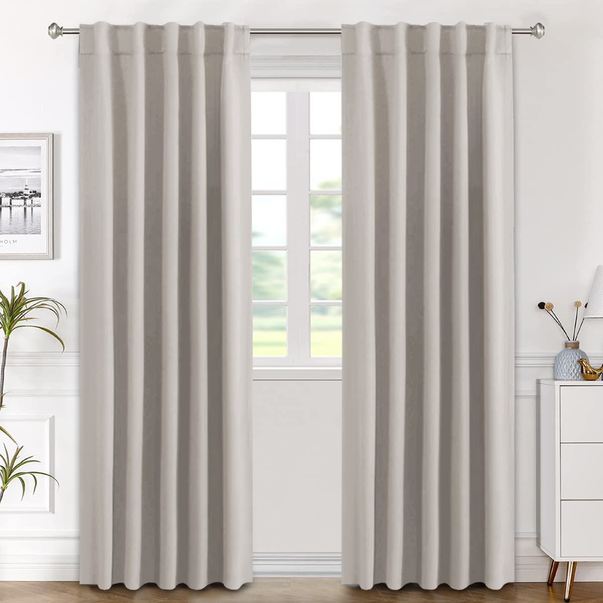 H.VERSAILTEX Blackout Curtains Thermal Insulated Window Treatment Panels Room Darkening Blackout Drapes for Living Room Back Tab/Rod Pocket Bedroom Draperies, 52 x 84 Inch, Light Sage, 2 Panels