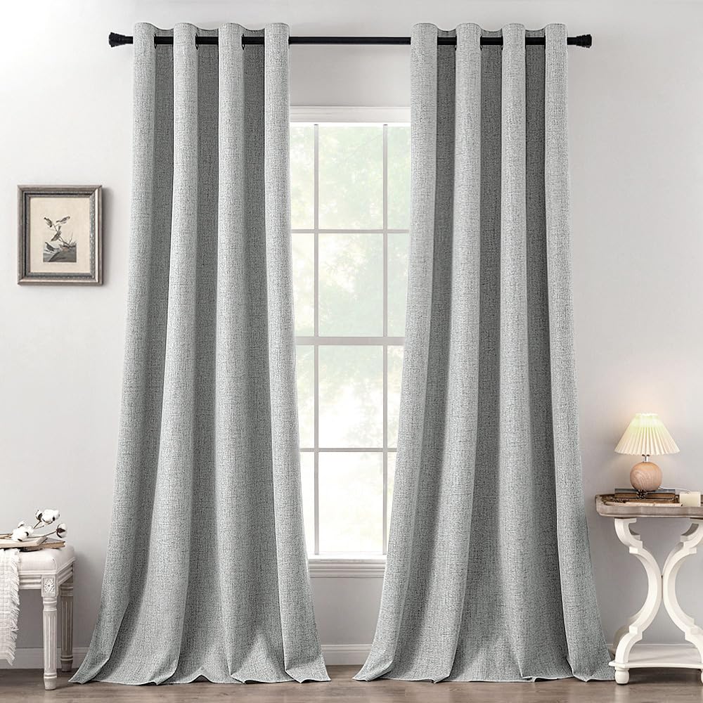 MIULEE 100% Blackout Linen Curtains for Bedroom 52x84 Inches Dusty Blue