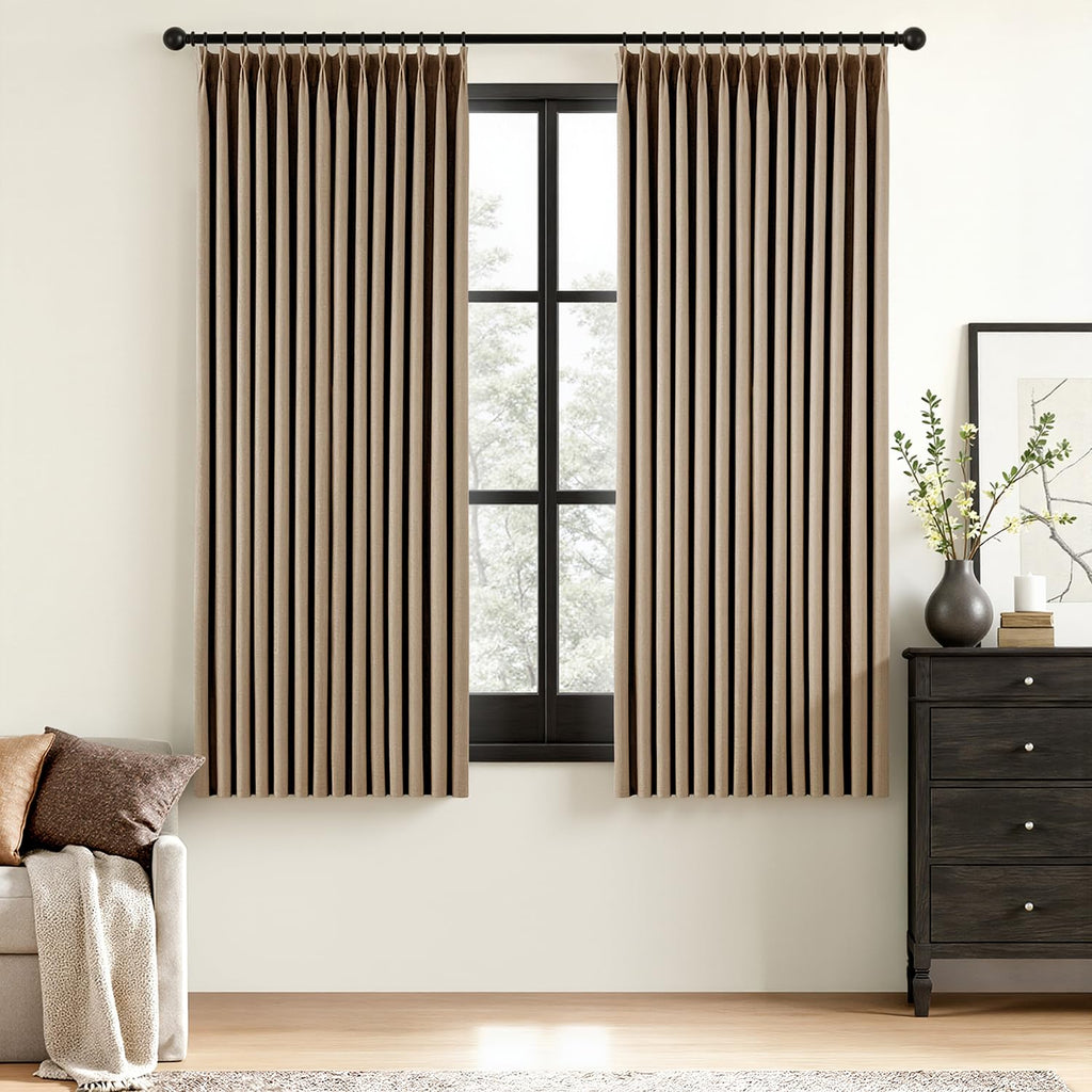 MIULEE Olive Green Pinch Pleated 100% Blackout Linen Curtains 40x108 Inches