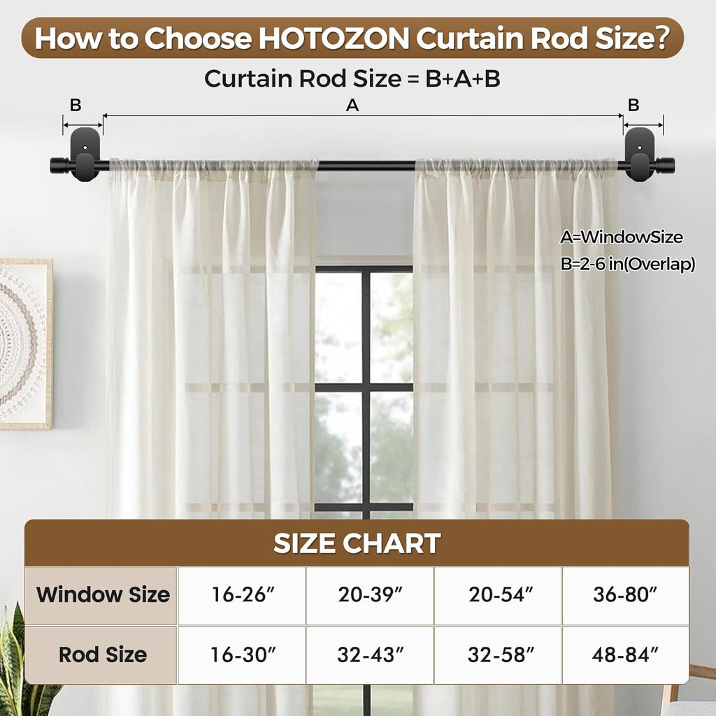 HOTOZON Curtain Rods No Drilling 32 to 86 Inch, 5/8" Diameter, Black