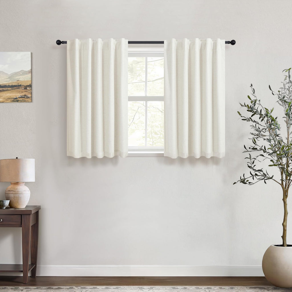 Natural Linen Back Tab Blackout Curtains & Drapes 96 Inch Long for Bedroom Livingroom Farmhouse Curtain 2 Panel Neutral Cute Black Out Room Darkening Thermal Insulated 8ft Pleated Window Curtain Cream