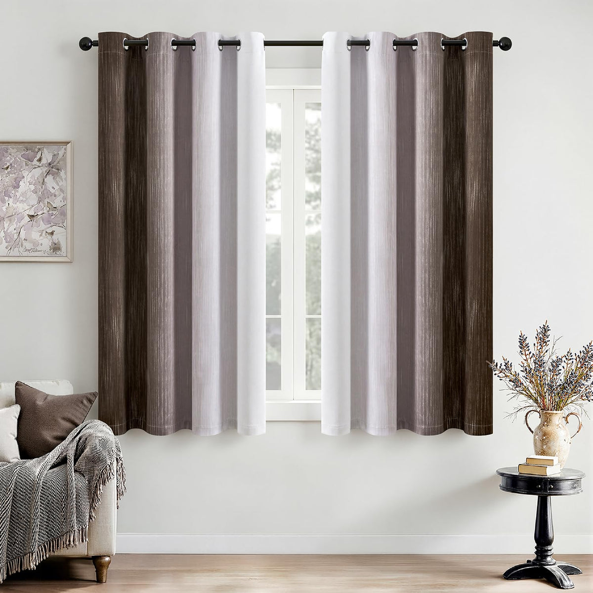 MIULEE Navy Blue and Greyish White Ombre Blackout Curtains 52Wx84L Set of 2
