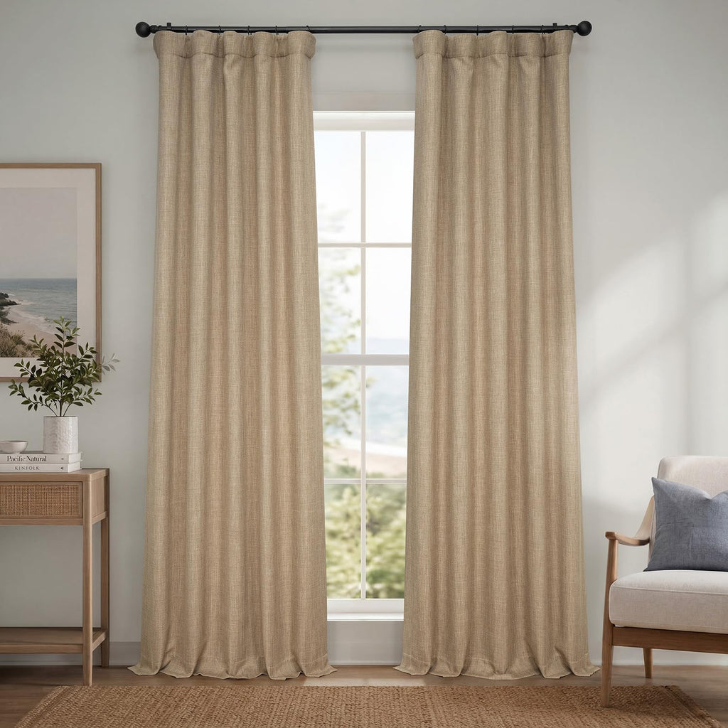 Faux Linen Curtains for Living Room (1 Panel) - 50W X 108L, Birch Taupe