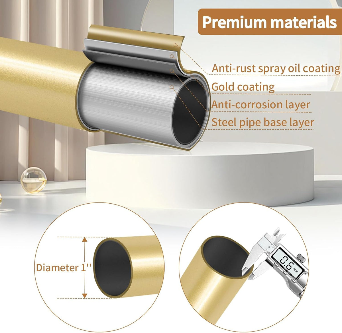 ZYRW Gold Curtain Rod, Room Darkening Rods for Windows 28 to 48 Inches(2.3-4Ft), Wrap Around Curtain Rods, Heavy Duty Blackout Drapery, Modern Decorative Window Treatment Rod, Gold