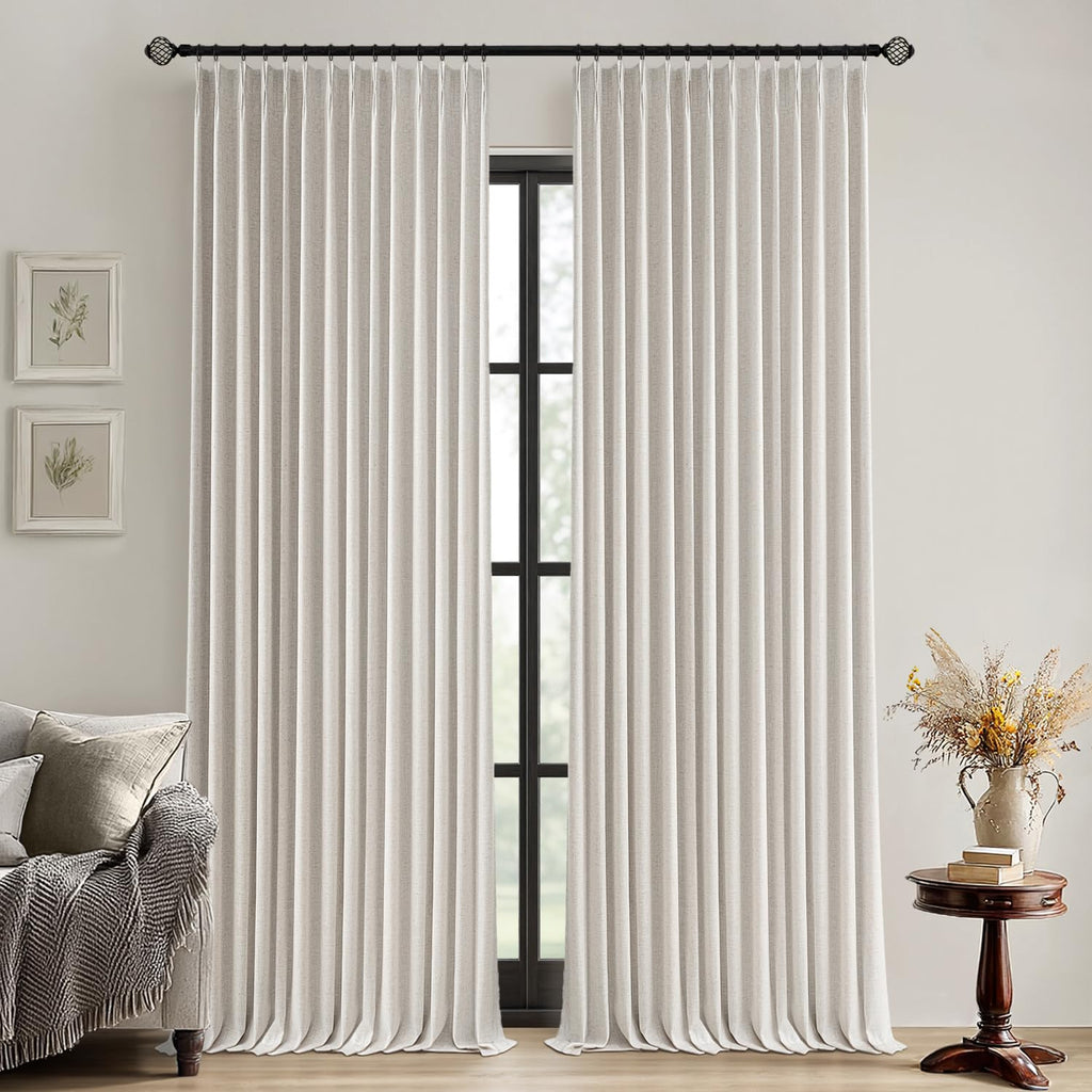MIULEE Olive Green Pinch Pleated 100% Blackout Linen Curtains 40x108 Inches