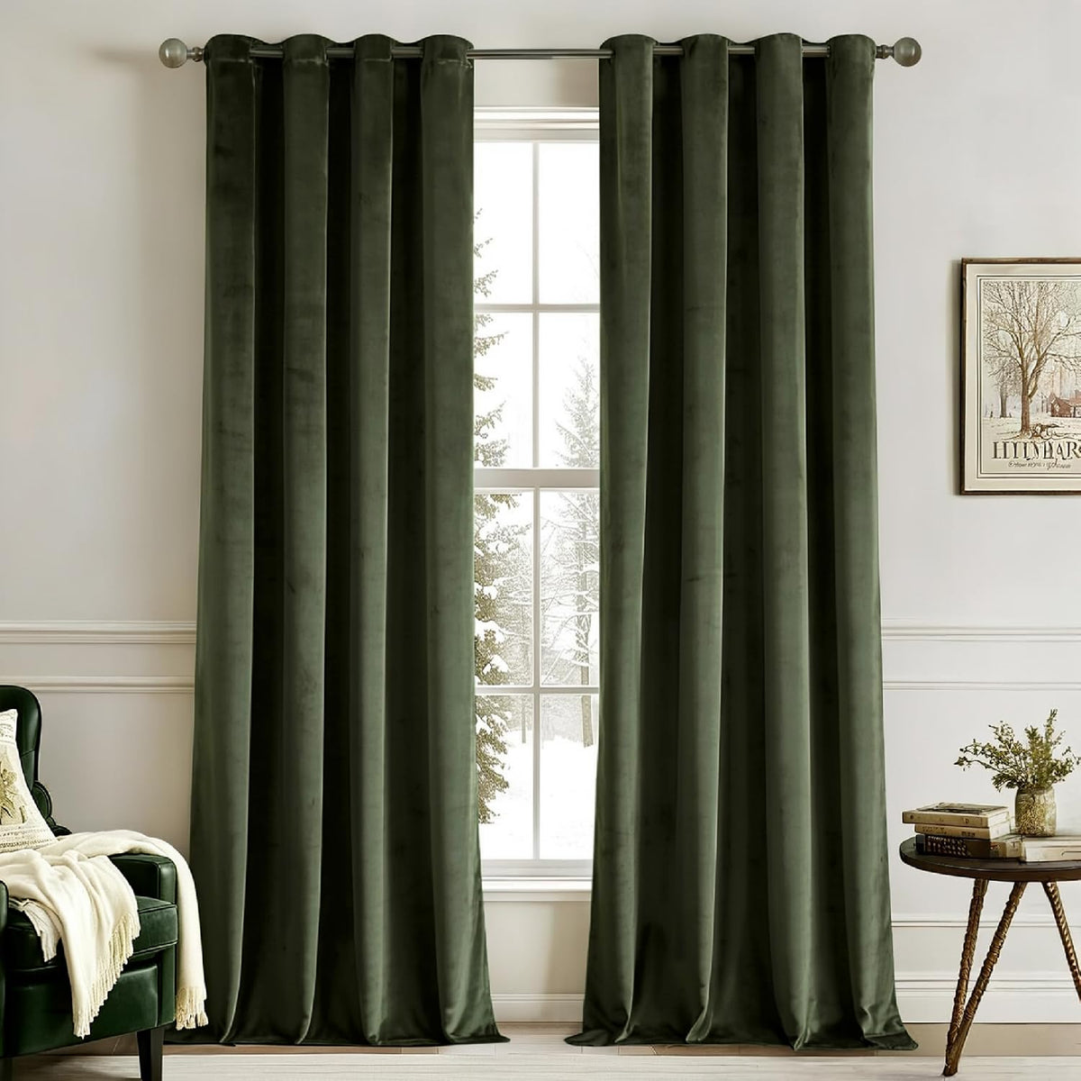 MIULEE Velvet Blackout Curtains Olive Green 52 x 96 Inch Length 2 Panels
