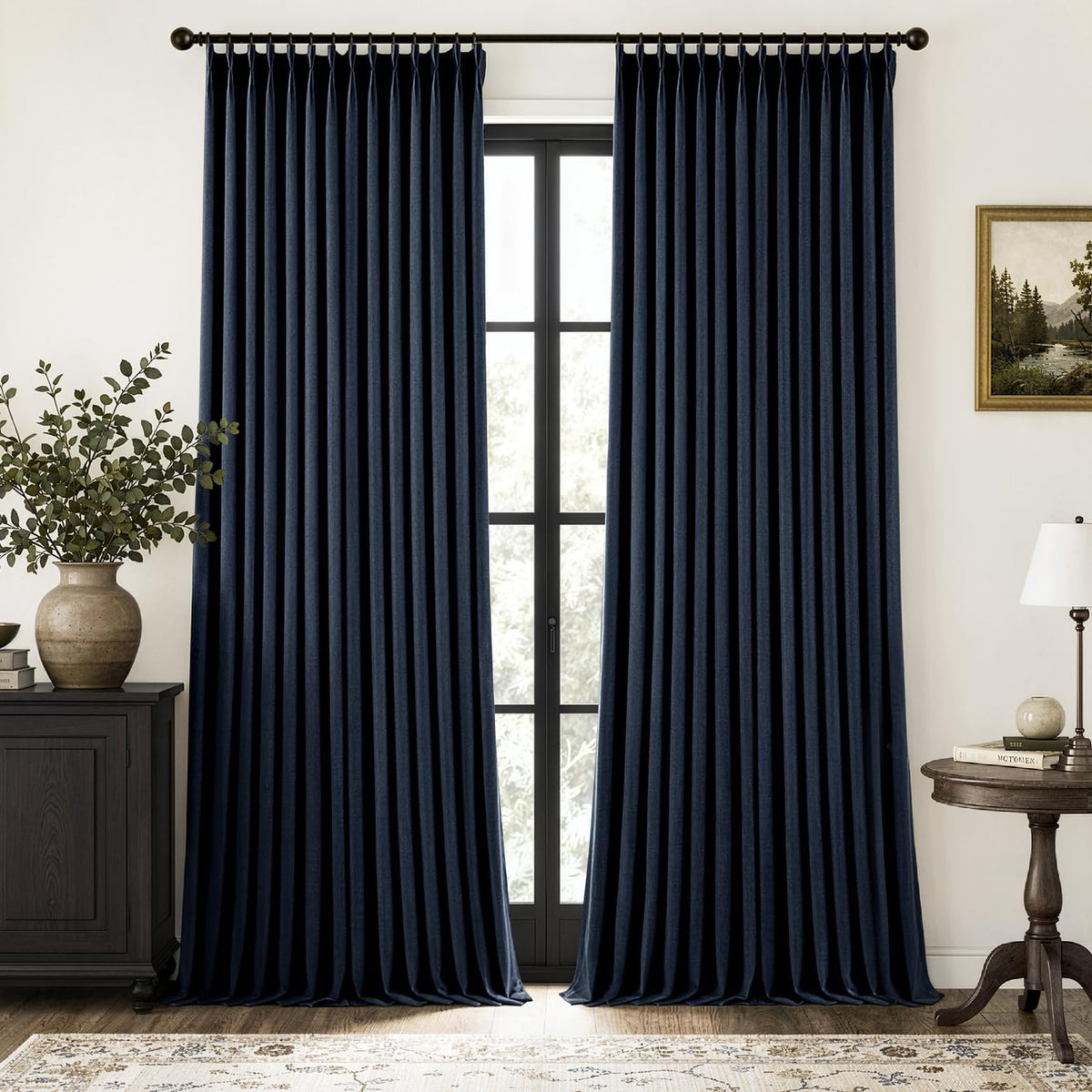 MIULEE Olive Green Pinch Pleated 100% Blackout Linen Curtains 40x108 Inches