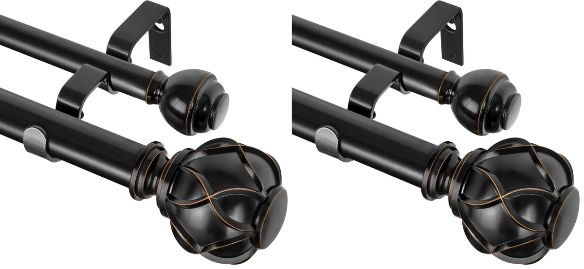 KAMANINA Double Curtain Rods for Windows 72 to 144 Inch, Adjustable, Bronze