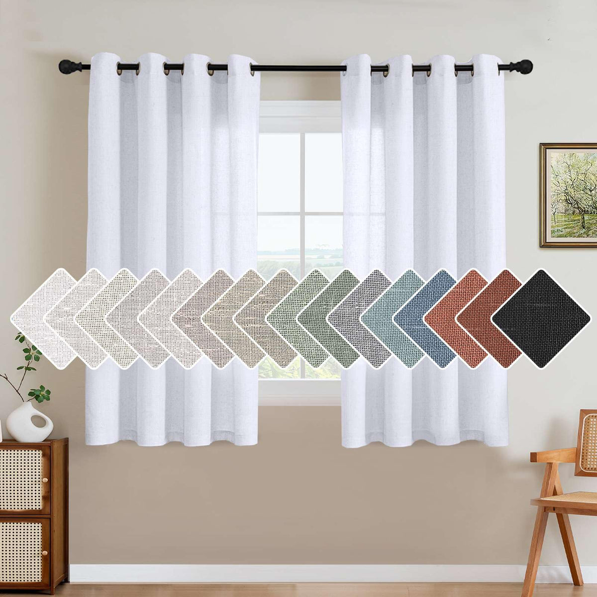 H.VERSAILTEX Natural Linen Grommet Curtains 84 Inch Length for Living Room 2 Panel Drape Semi Sheer Neutral Country Rustic Farmhouse Boho Curtain Bedroom Muslin Look Light Filtering, Heathered Natural
