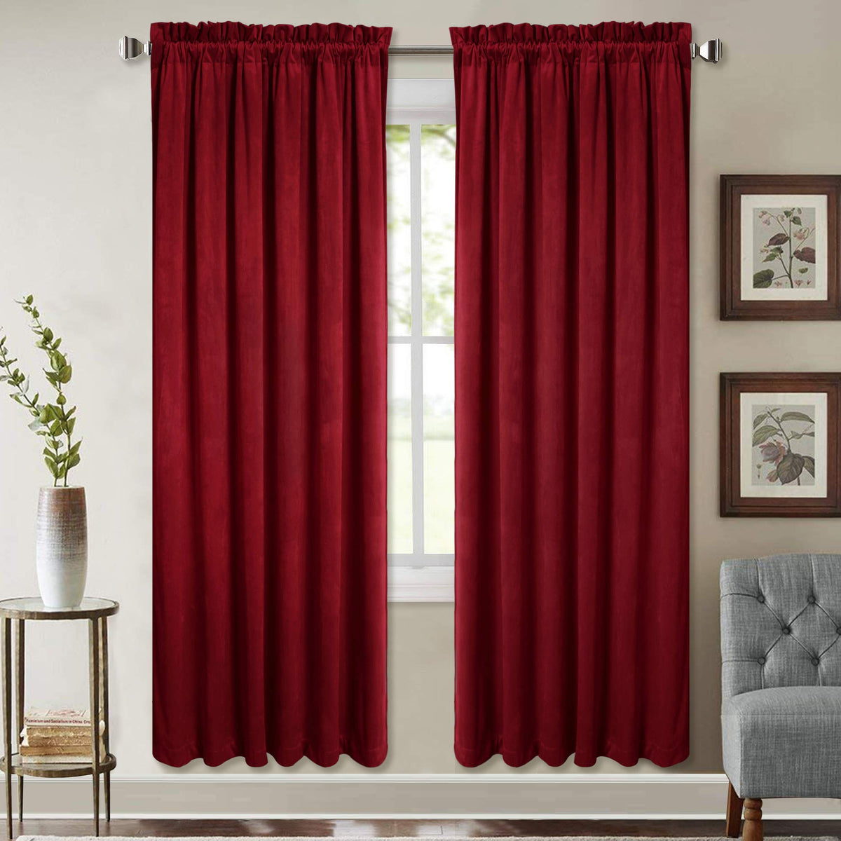 StangH Theater Red Velvet Curtains for Living Room Christmas Decor 2 Panels