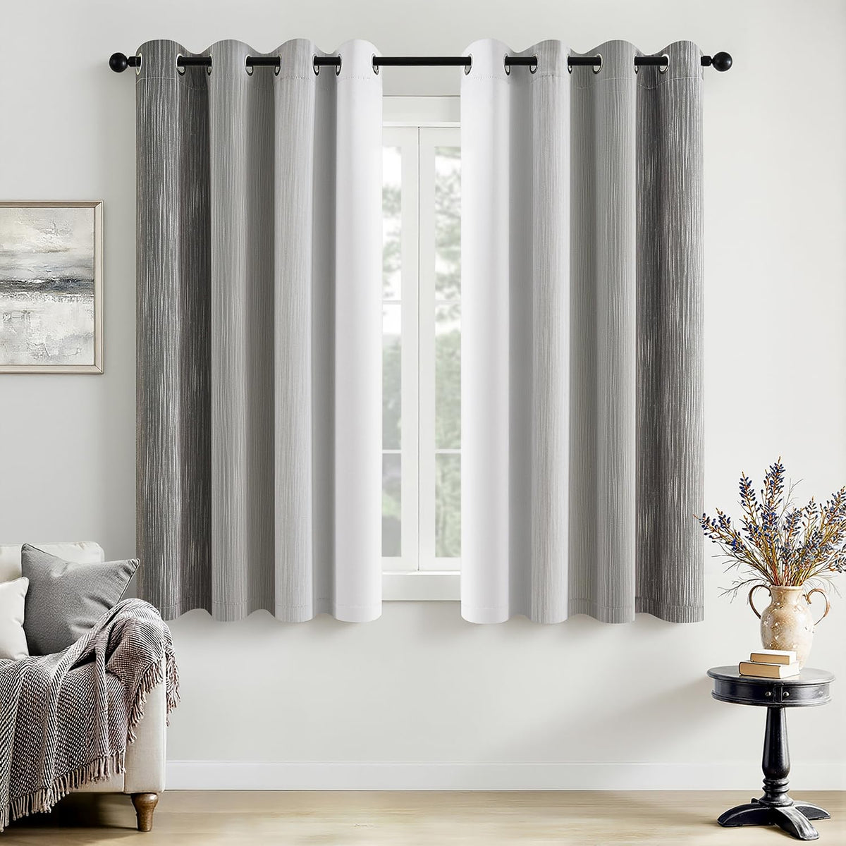 MIULEE Navy Blue and Greyish White Ombre Blackout Curtains 52Wx84L Set of 2