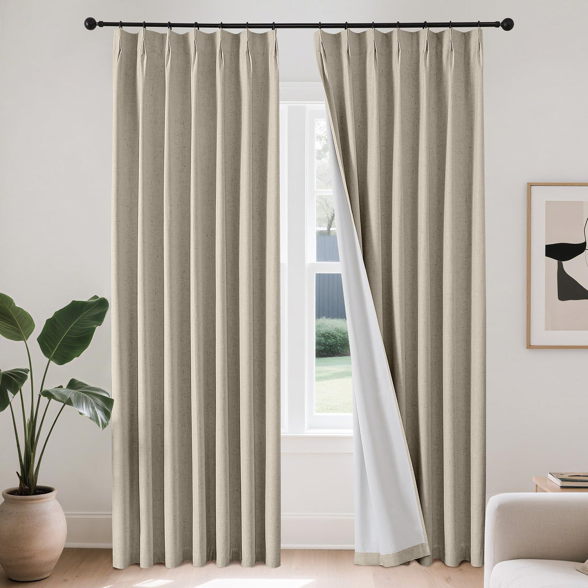 Joydeco Linen Curtains 84 Inch Length 2 Panels,Light Filtering Drapes 52 Inches Wide with Back Tab Rod Pockets (84" L x 52" W, Ivory on Linen)