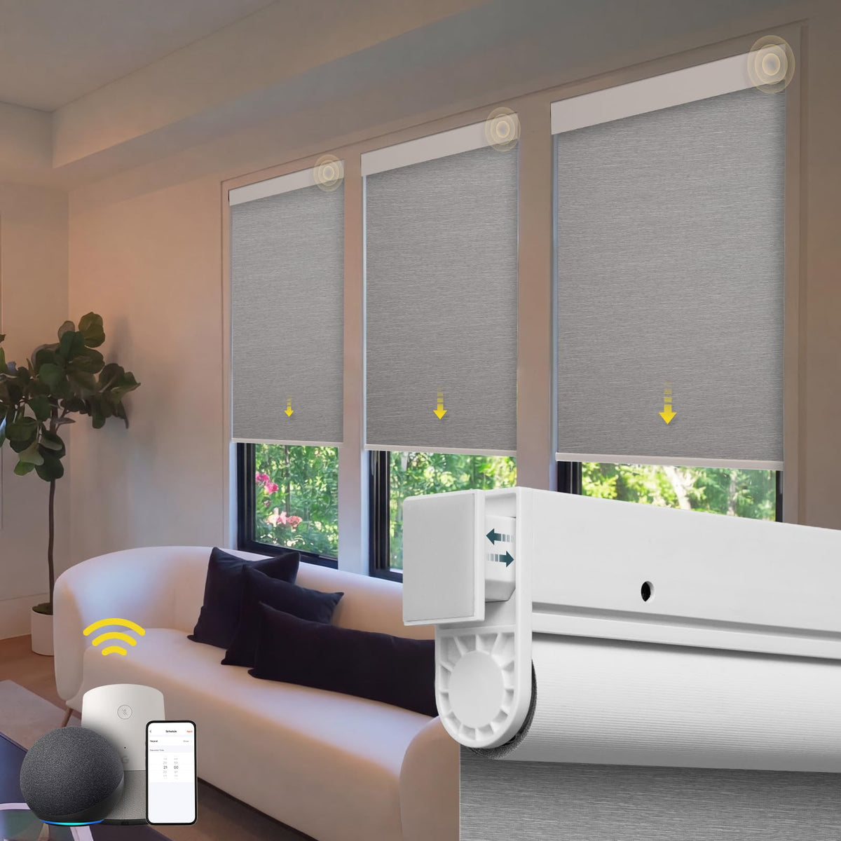 Motorized Blinds No Drill Automatic Blinds for Windows Cordless Roller Shades Electric Blinds with Remote Control Smart Blinds (White, 34.5 x 72)