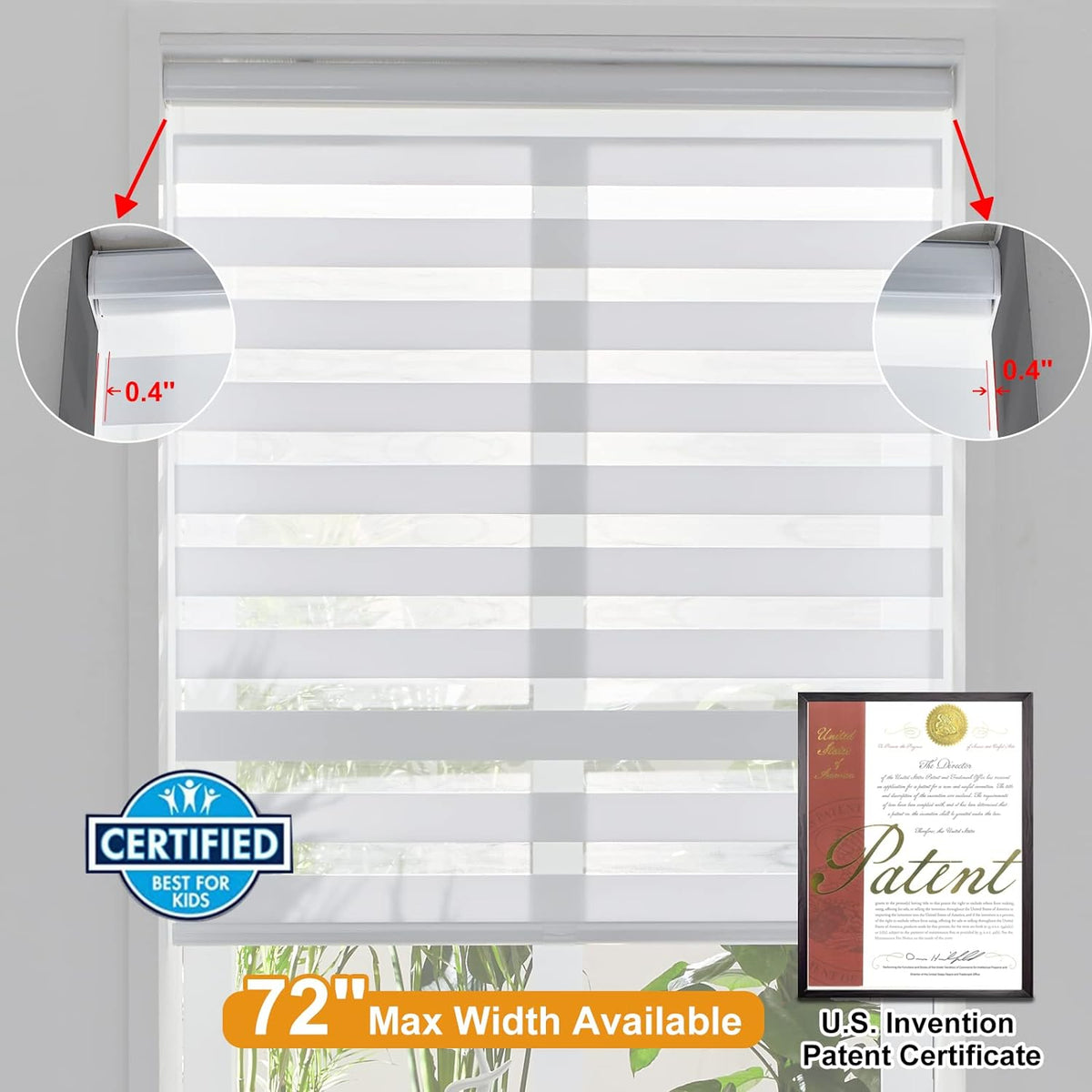 Persilux Cordless Zebra Blinds for Windows Free-Stop Roller Windows Shades (35" W X 64" H, White) Dual Layer Light Control for Day and Night, Light Filtering Sheer Shades for Home, Bedroom