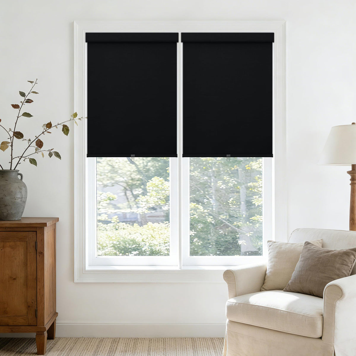 Blackout Roller Shades for Bedroom Window Cordless Free-Stop Blinds with Valance UV Protection 100% Black Out Linen Shades Blinds for Indoor Bathroom Windows Living Room Beige Oatmeal 34" W x 72" H