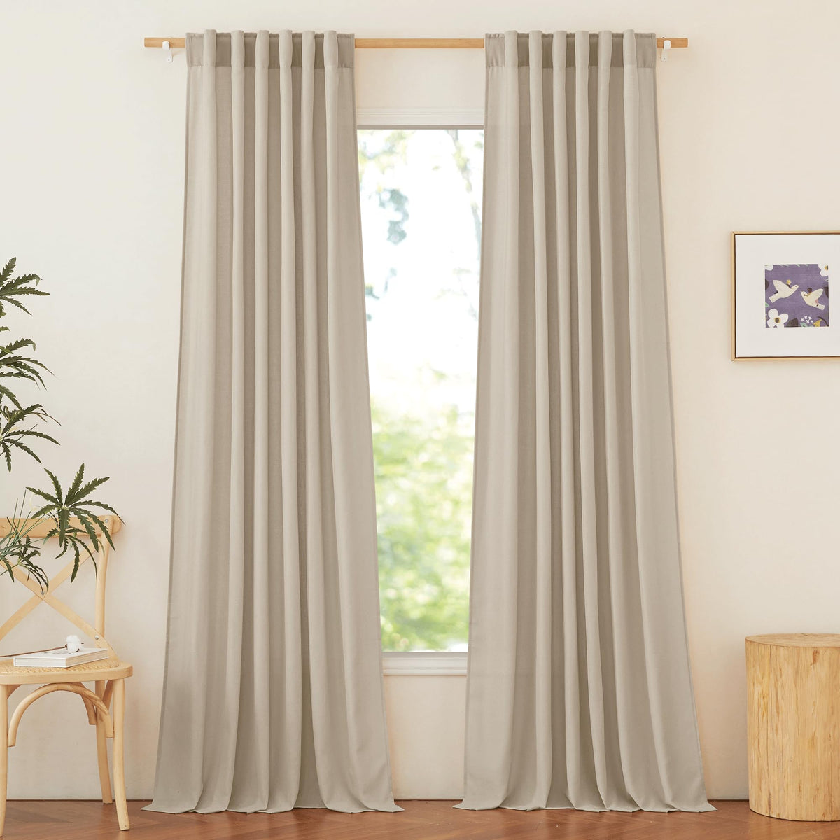 NICETOWN Flax Sheer Linen Curtains for Living Room 95 inch Long 2 Panels, Rod Pocket & Back Tab Semi Sheer Drapes Privacy Added with Light Filtering for Bedroom/Living Room, Natural, W55 x L95