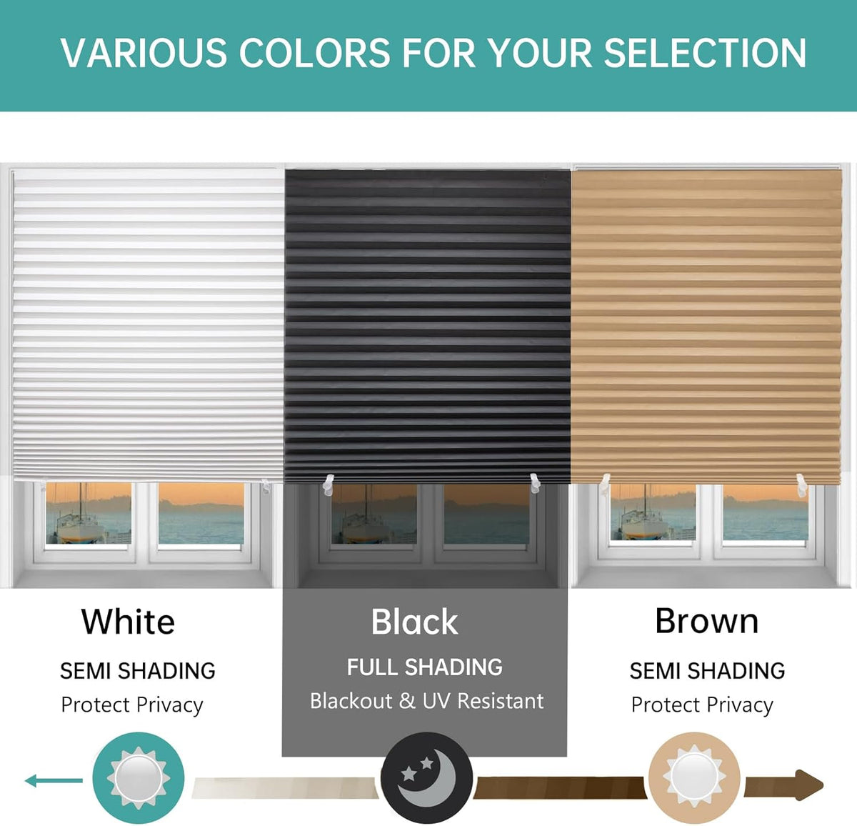 Changshade 6 Pack Temporary Shades,Blackout Pleated Paper Blinds for Indoor Windows Cut to Size Adhesive Paper Shades No Tools No Drilling for Office, Bedroom, Living Room, 36" W x 72" H, Black