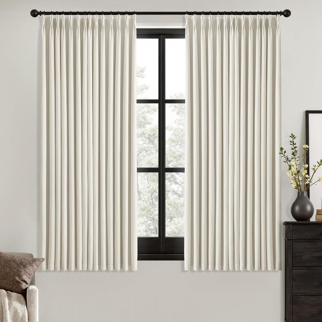 MIULEE Olive Green Pinch Pleated 100% Blackout Linen Curtains 40x108 Inches