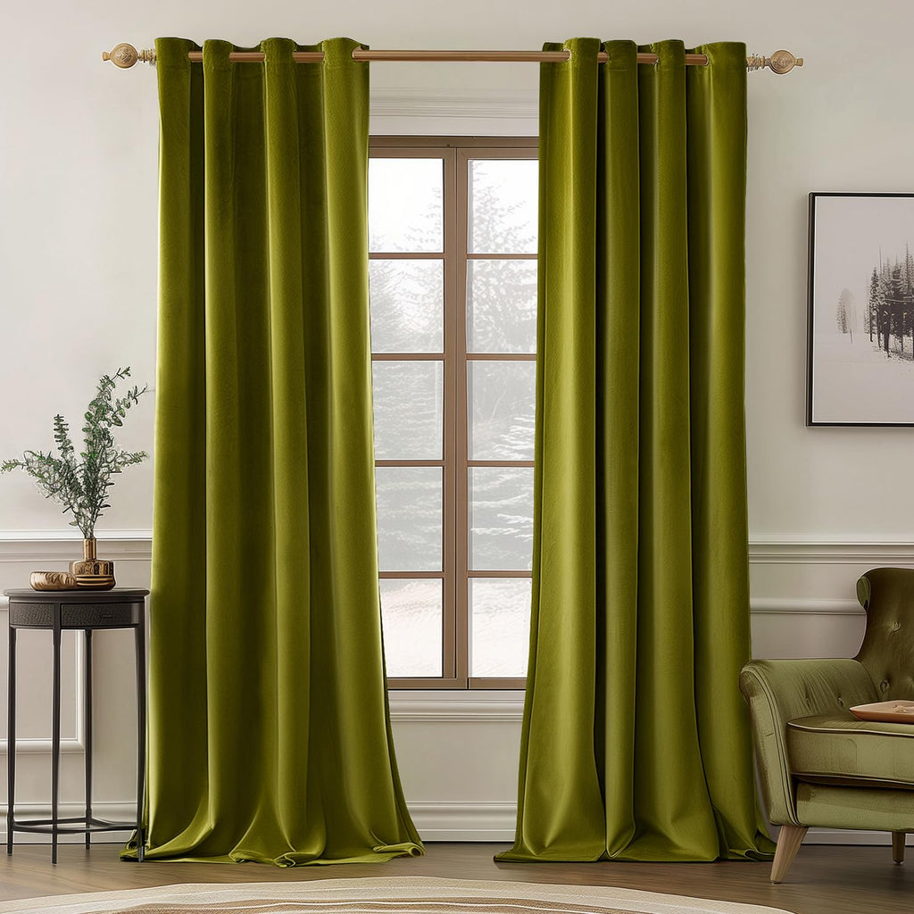 MIULEE Velvet Blackout Curtains Olive Green 52 x 96 Inch Length 2 Panels