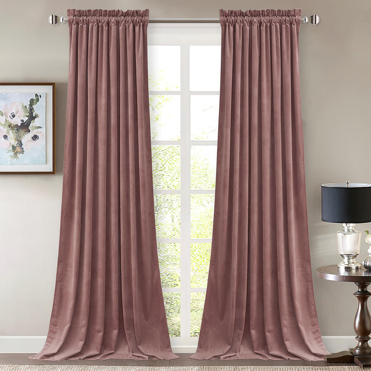StangH Theater Red Velvet Curtains for Living Room Christmas Decor 2 Panels