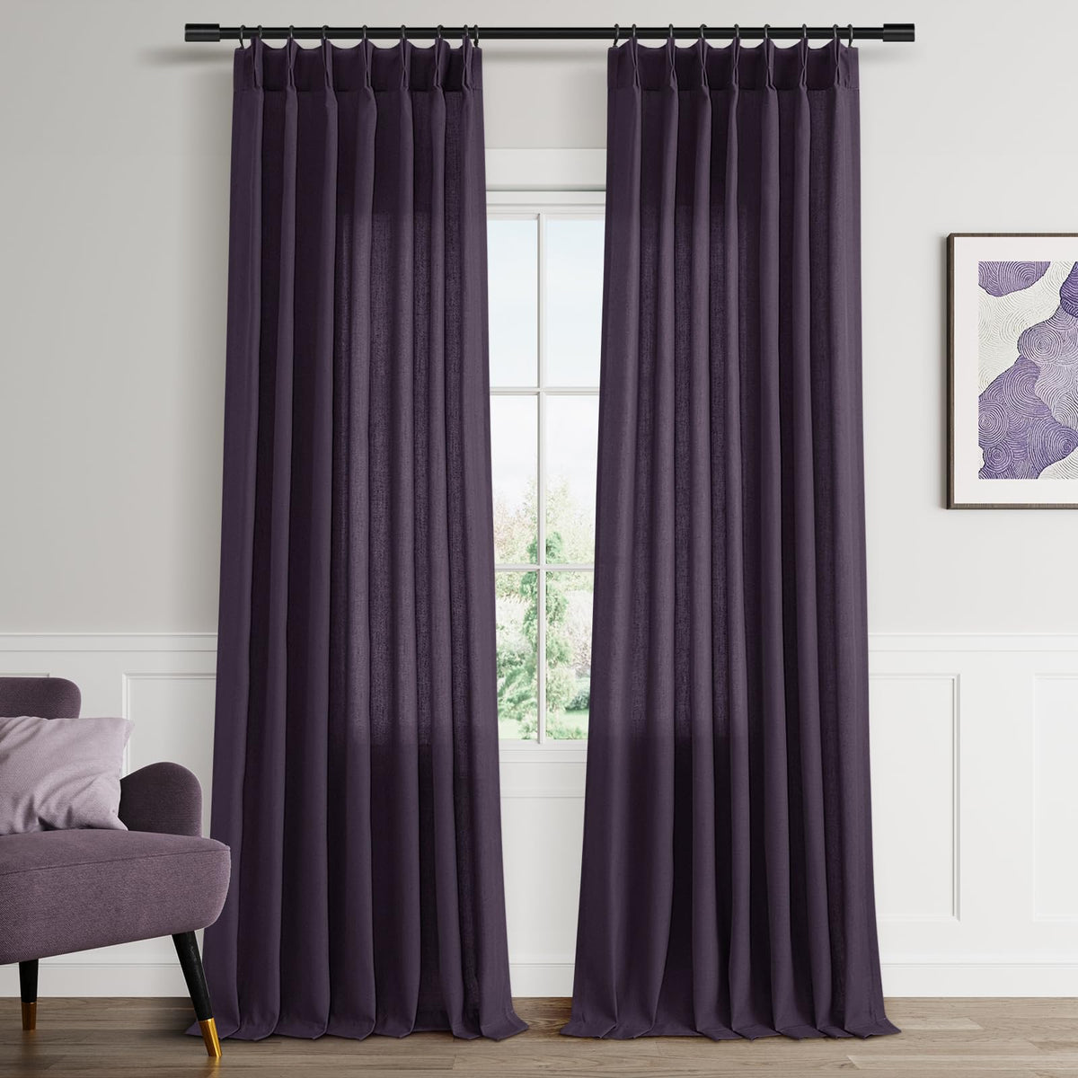 Aersas Linen Pinch Pleated Curtains 84 Inch Length 2 Panels Set for Living Room Cream Semi Sheer Window Curtain for Bedroom Boho Farmhouse Neutral Back Tab Drape Decor with Hooks, Natural Beige Ivory