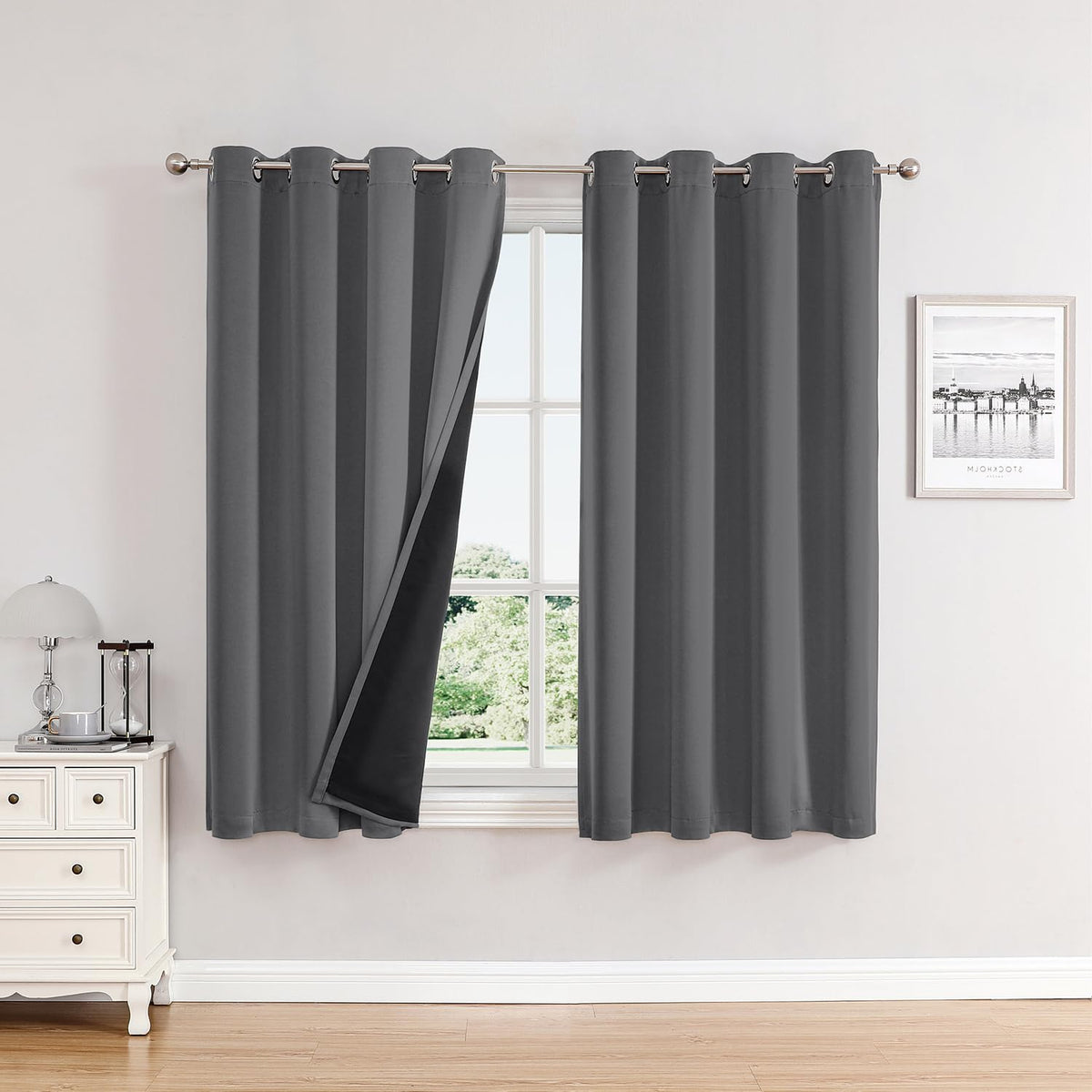 ChrisDowa 100% Blackout Curtains for Bedroom 63 Inches Long 2 Panels Set