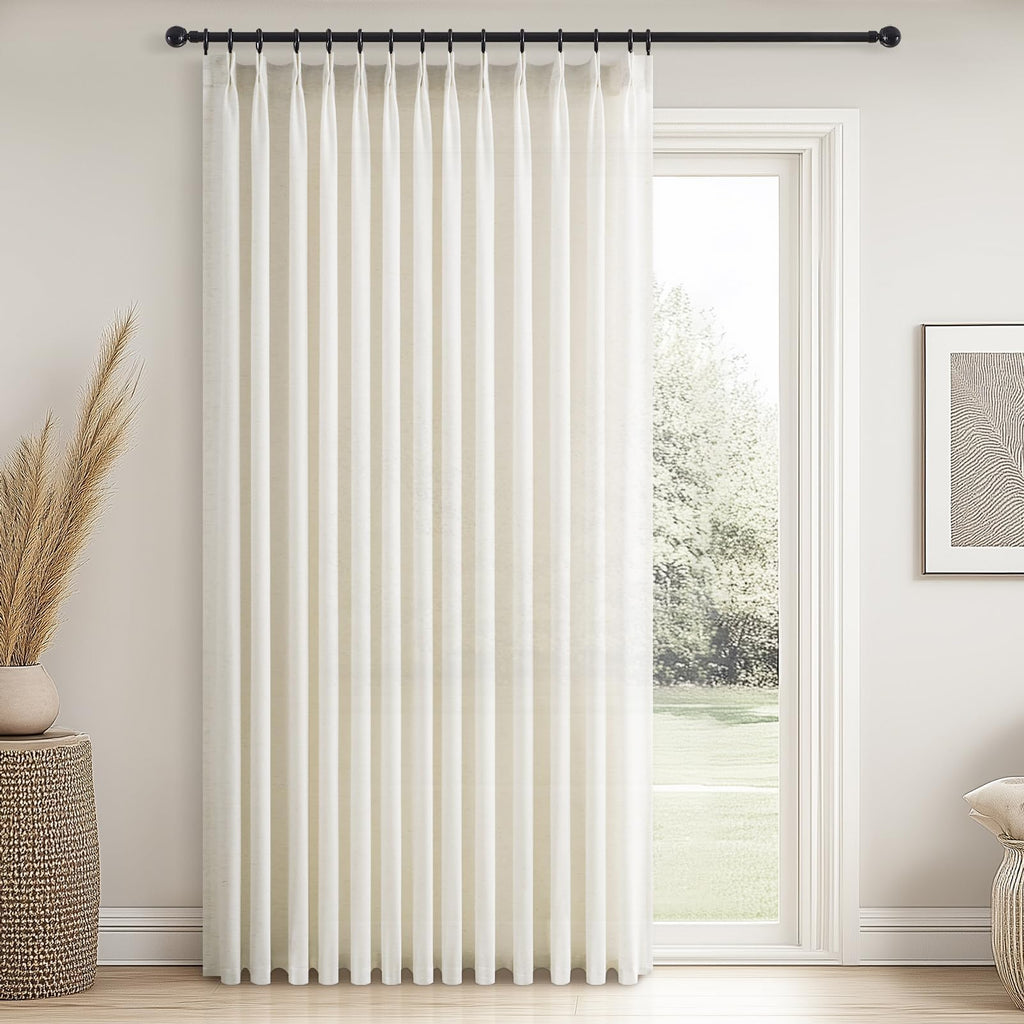 Topfinel Oatmeal Beige Pinch Pleated Curtains 84 Inches Long for Living Room 2 Panels Sets,Stone Washed Linen Earth Tone Decor Back Tab Boho Neutral Greige Earthy Sheer Curtain for Bedroom