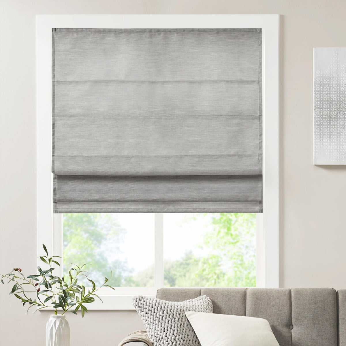 Madison Park Roman Shade, Room Darkening Blind Cordless, 33x64 Sheen Ivory