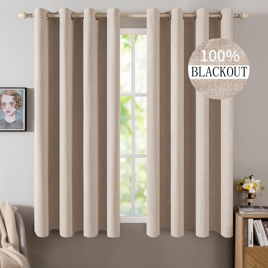 MIULEE 100% Blackout Linen Curtains for Bedroom 52x84 Inches Dusty Blue