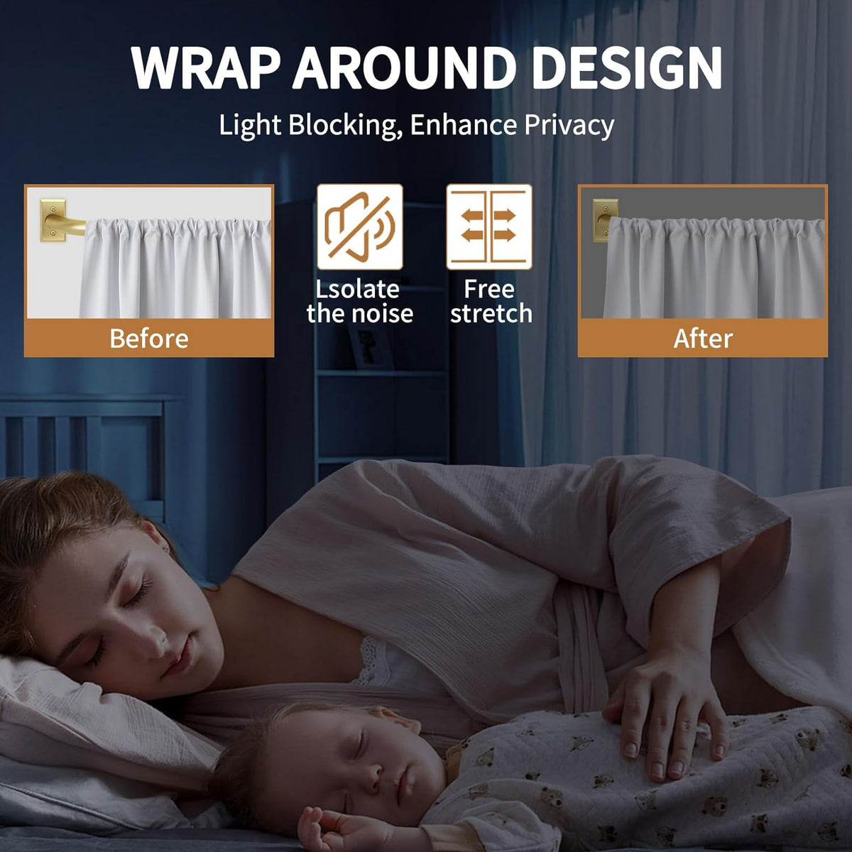 ZYRW Gold Curtain Rod, Room Darkening Rods for Windows 28 to 48 Inches(2.3-4Ft), Wrap Around Curtain Rods, Heavy Duty Blackout Drapery, Modern Decorative Window Treatment Rod, Gold
