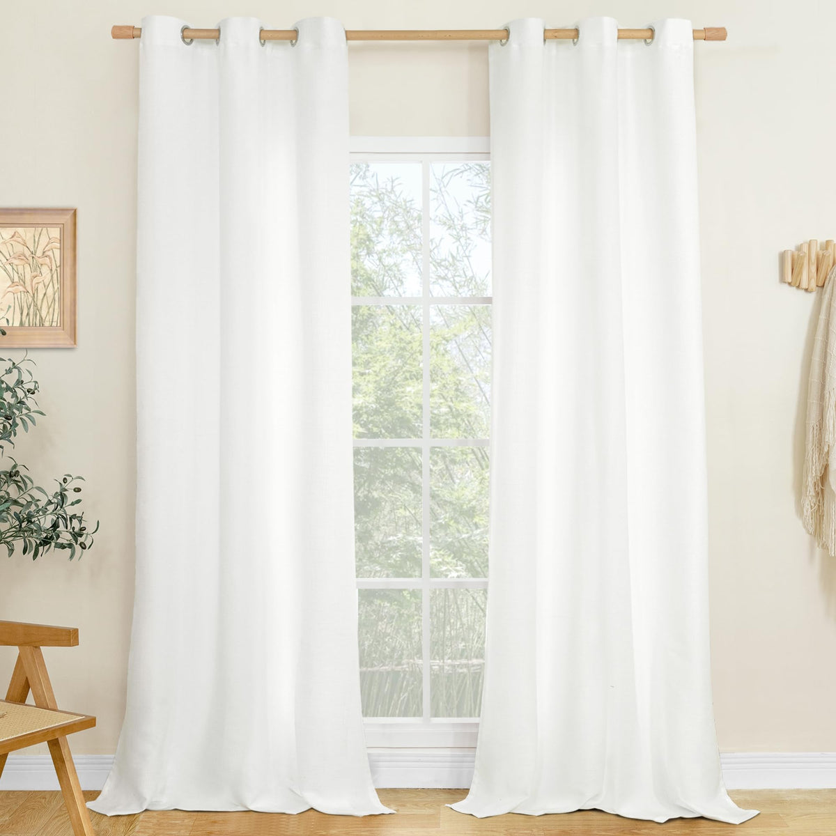 LAMIT 90 Inch Long Oatmeal Linen Curtains for Living Room 2 Panels