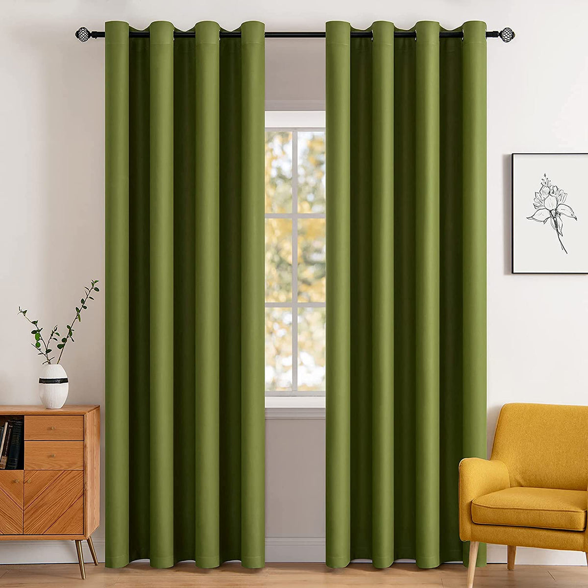 MIULEE Olive Blackout Bedroom Curtains Drapes 84 Inch Long 52"x84"