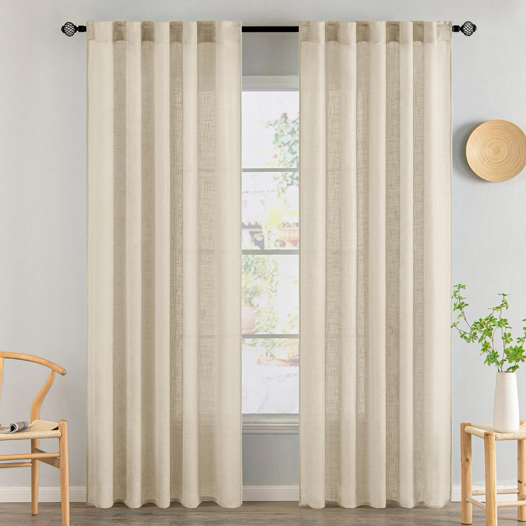 MIULEE Natural White Linen Curtains 52x96 Inch Long 2 Panels for Bedroom