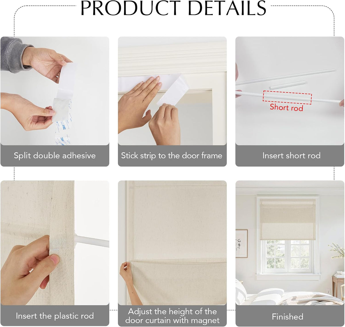 NICETOWN Natural Linen No Drill Roman Shades for Windows, French Front Door Curtain Solid Cordless Blinds for Farmhouse Door Window Covering with Light Filgtering, W26 x L69, 1Pc