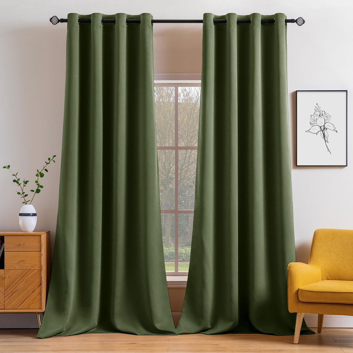 MIULEE Olive Blackout Bedroom Curtains Drapes 84 Inch Long 52"x84"