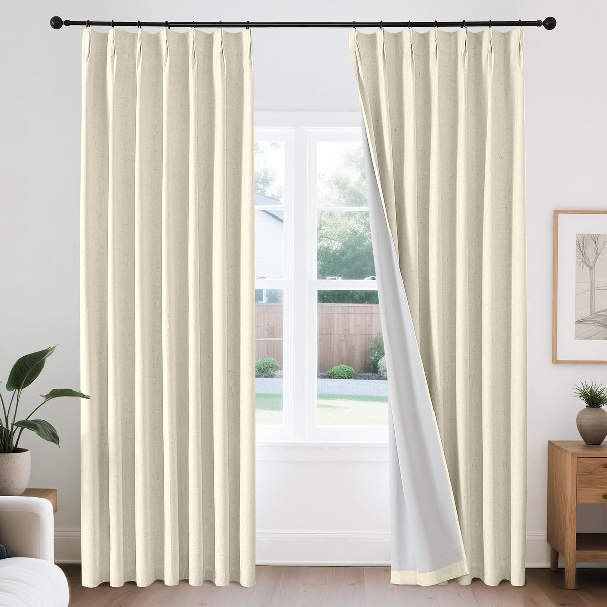 Joydeco Linen Curtains 84 Inch Length 2 Panels,Light Filtering Drapes 52 Inches Wide with Back Tab Rod Pockets (84" L x 52" W, Ivory on Linen)