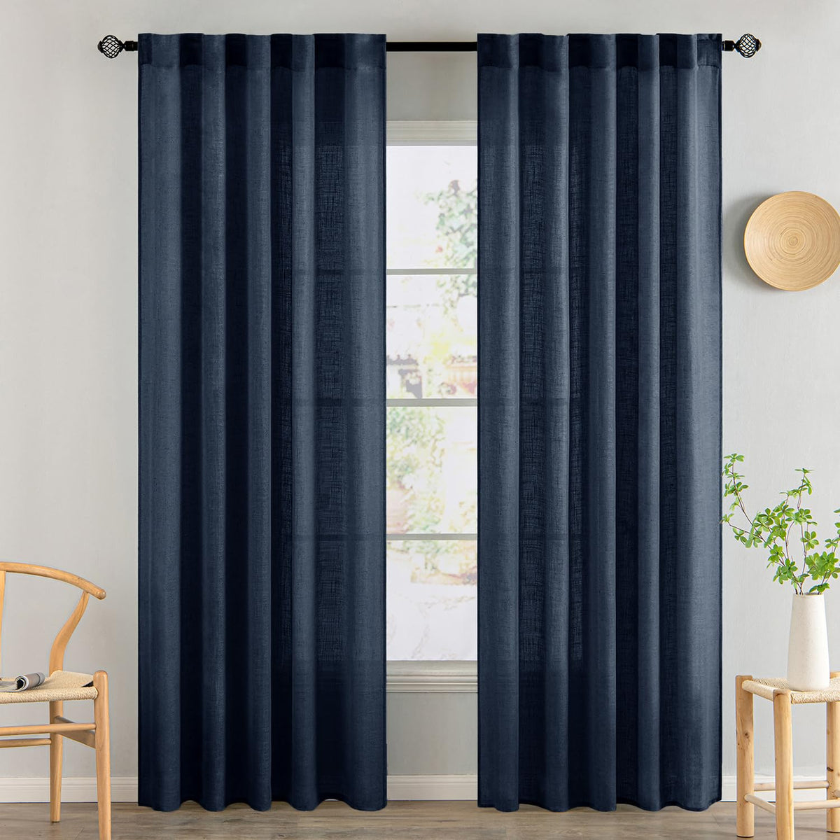 MIULEE Natural White Linen Curtains 52x96 Inch Long 2 Panels for Bedroom