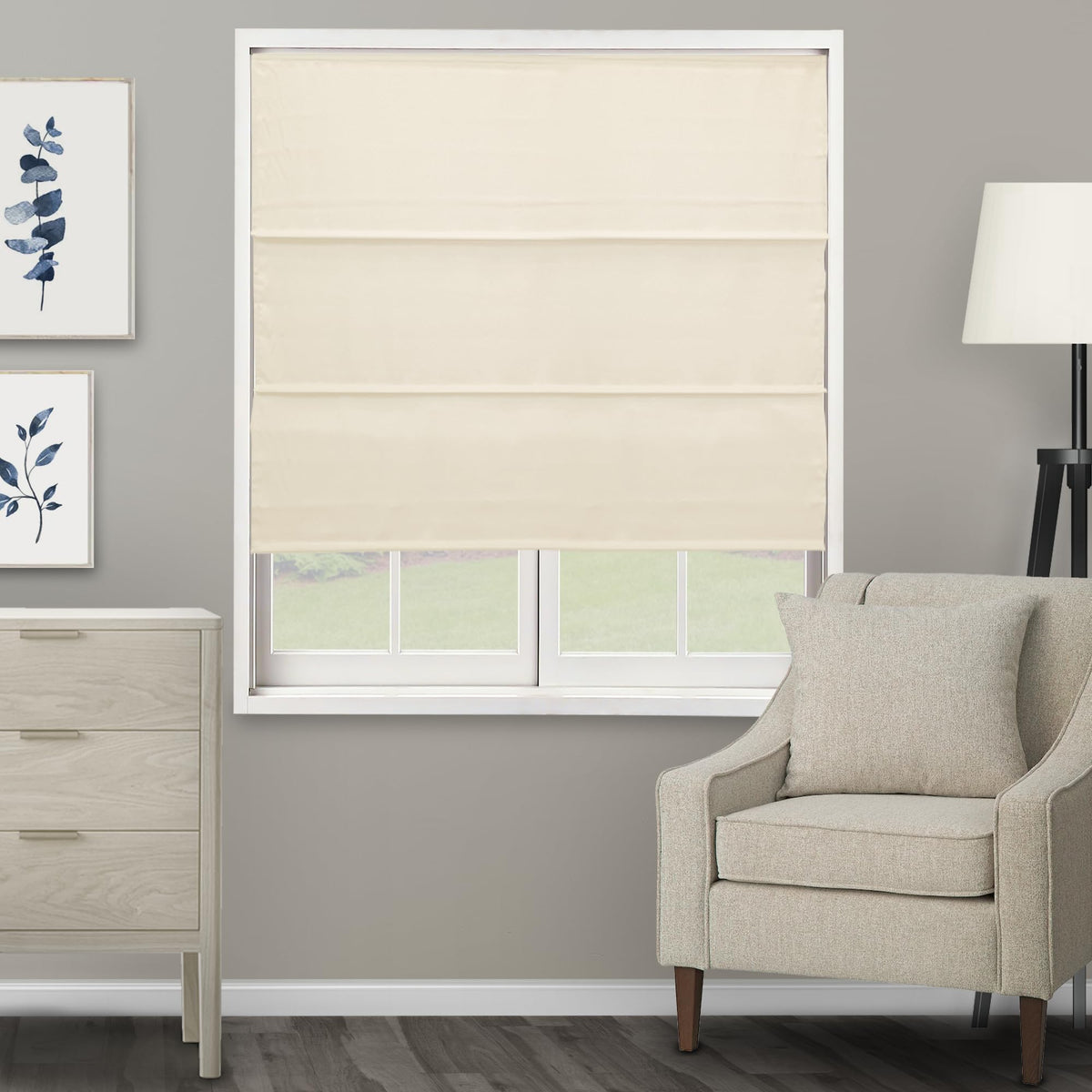 Chicology Cordless Roman Window Shade, Belgian Flax, 29"W x 64"H