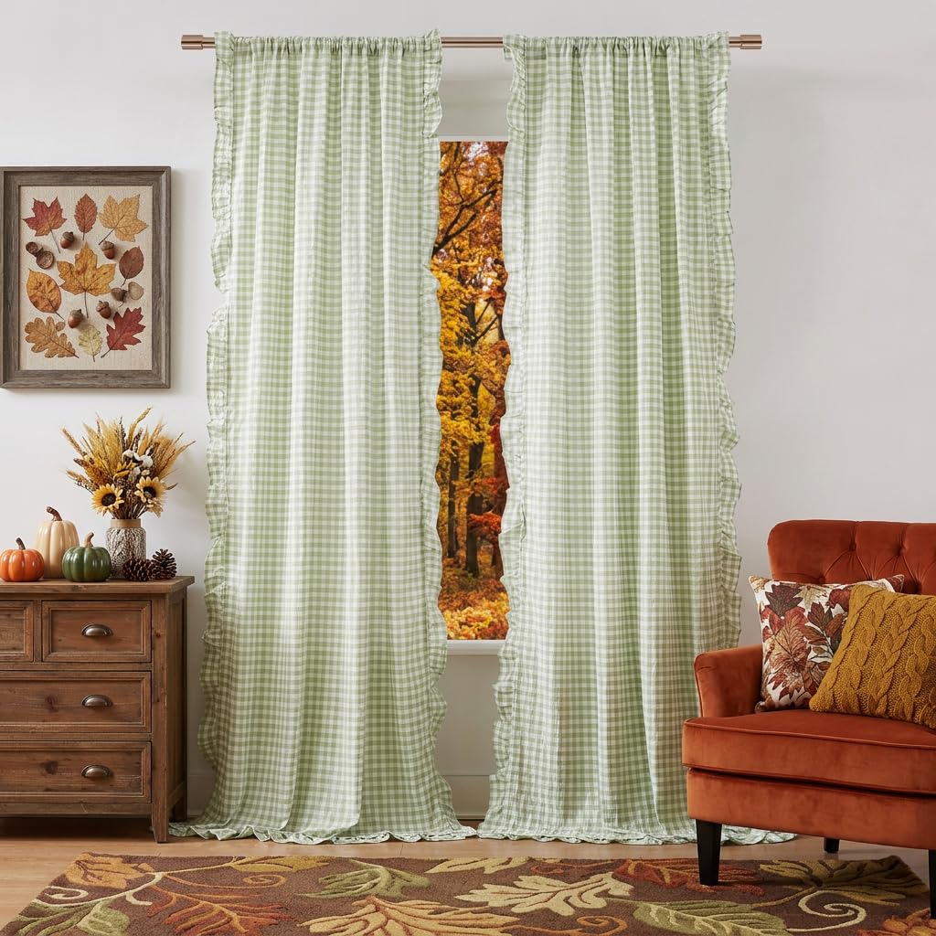 ZJDECOR Brown White Buffalo Plaid Curtains 84 Inches Long for Bedroom