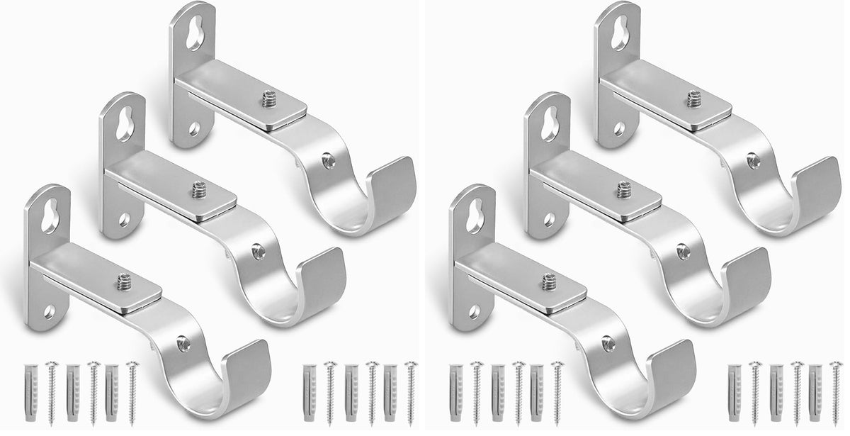 Adjustable Curtain Rod Brackets for 1" Rods, 3 Pack, Black