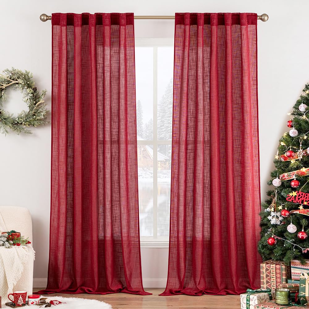 MIULEE Taupe Linen Curtains 52x84 Inch Length for Bedroom and Living Room