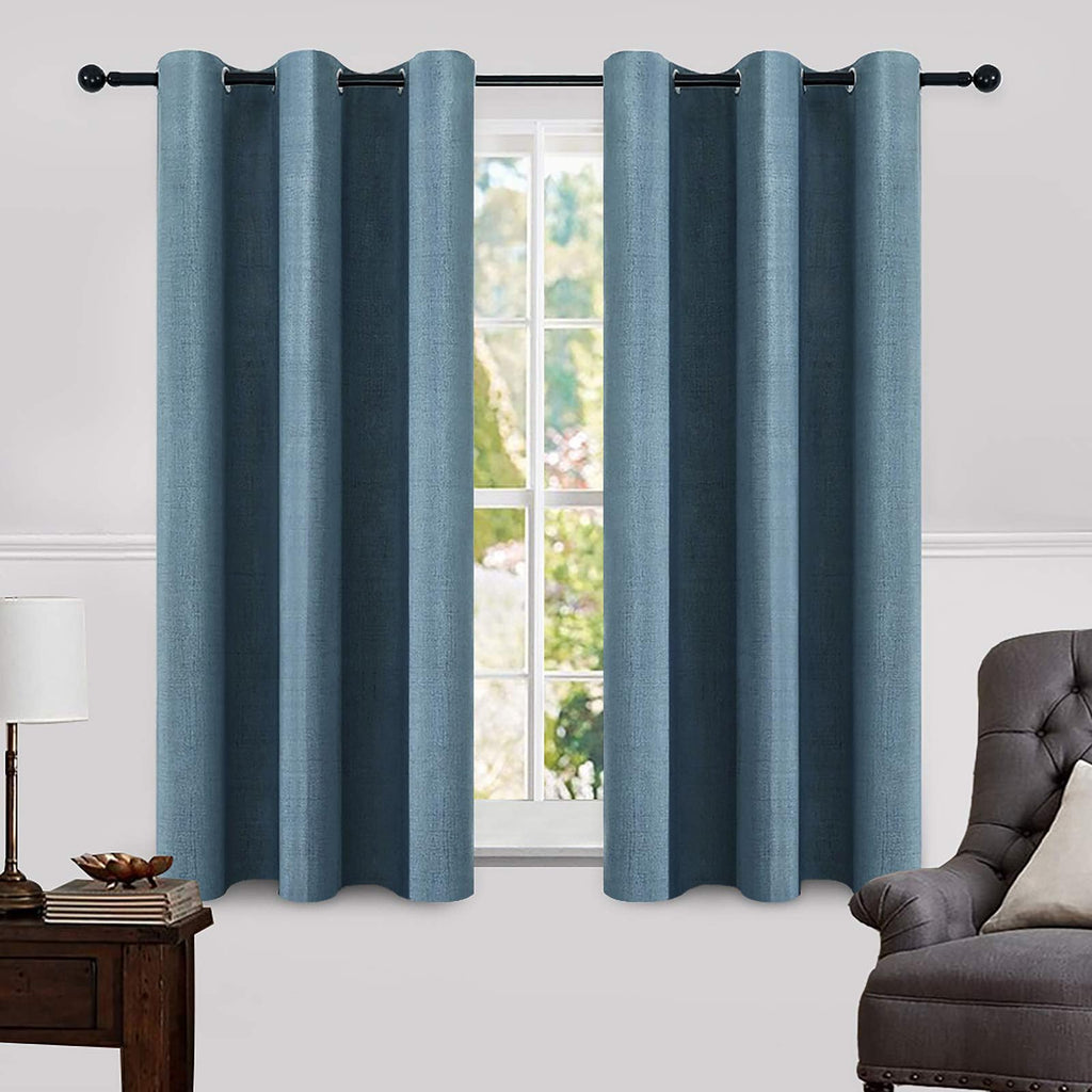 MIULEE 100% Blackout Linen Curtains for Bedroom 52x84 Inches Dusty Blue