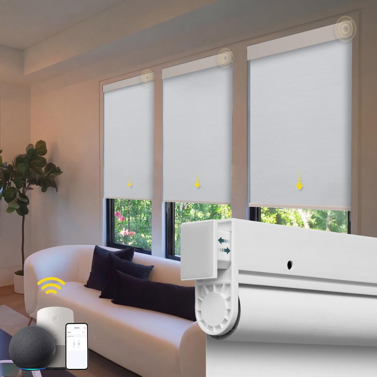 Motorized Blinds No Drill Automatic Blinds for Windows Cordless Roller Shades Electric Blinds with Remote Control Smart Blinds (White, 34.5 x 72)