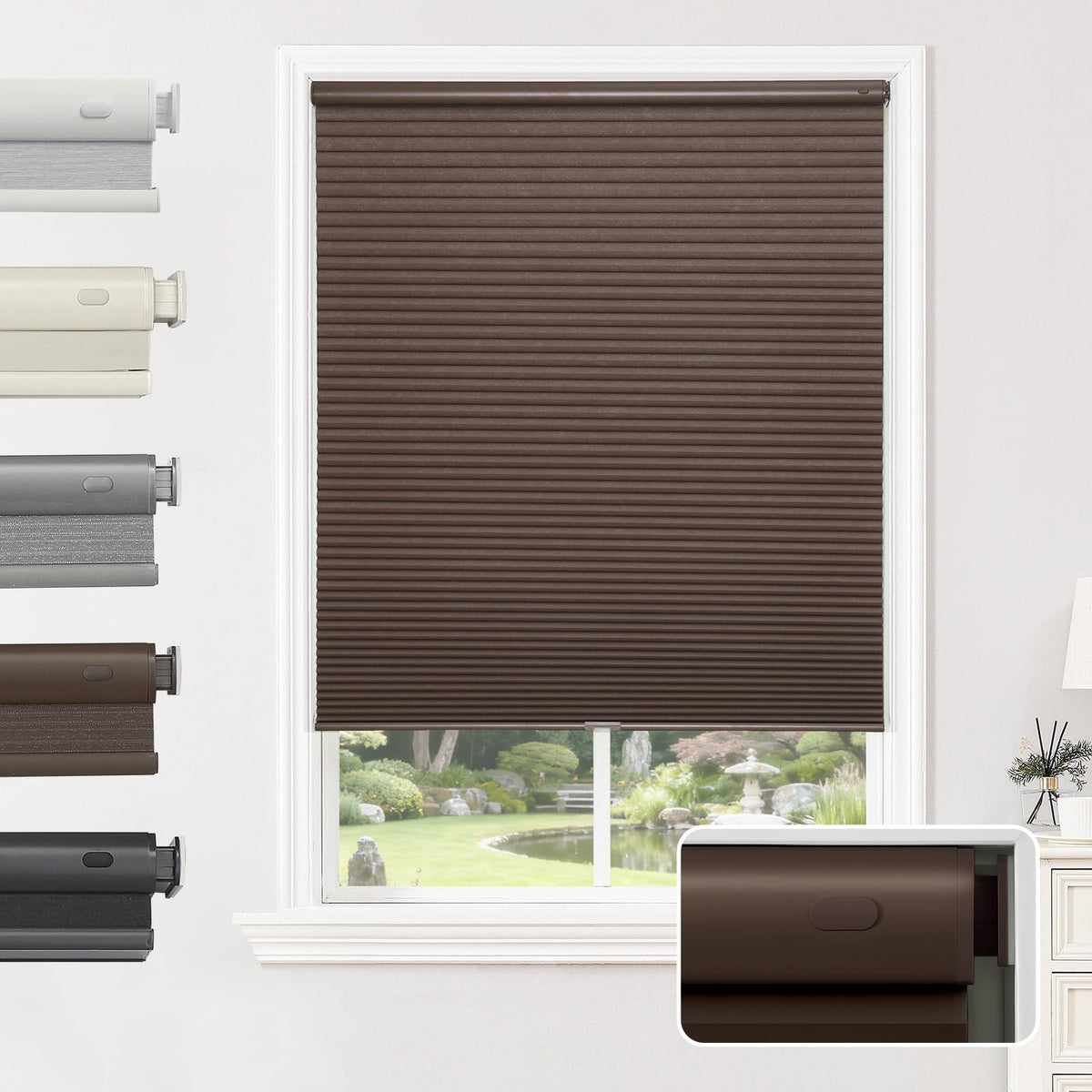 Joydeco No Drill Cordless Blackout Cellular Shades, 35" W x 64" H, Grey