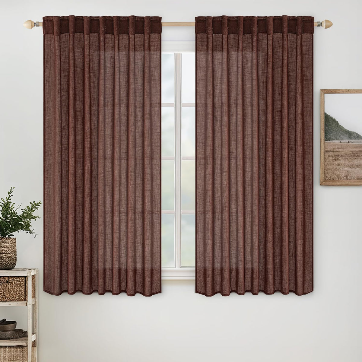 MIULEE Natural White Linen Curtains 52x96 Inch Long 2 Panels for Bedroom