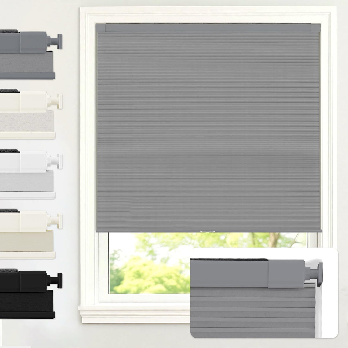 AOSKY No Drill Cordless Light Filtering Cellular Shade 34" W x 48" H White