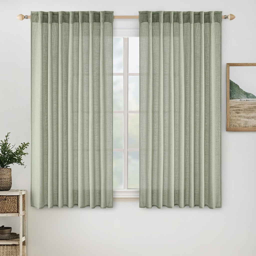 MIULEE Natural White Linen Curtains 52x96 Inch Long 2 Panels for Bedroom